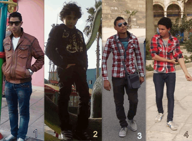 a collage of four photos of a young man with numbers 1 2 3 and 4 on the bottom