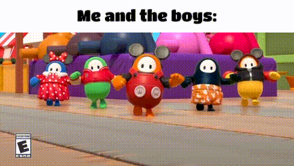 a group of cartoon characters are dancing on a sidewalk .