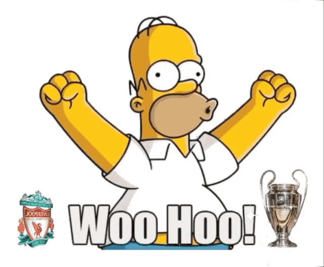 a cartoon of homer simpson with the word woo hoo written below him