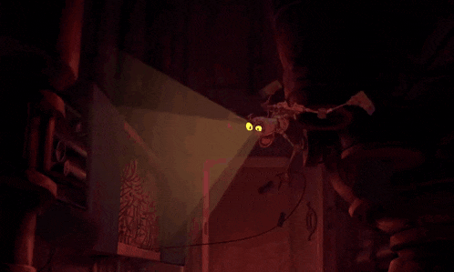 a skeleton is flying through the air in a dark room with purple lights behind it