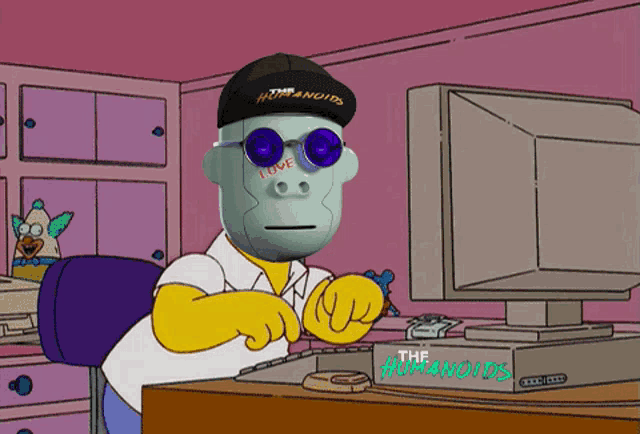 a cartoon character with a hat that says the humanoids