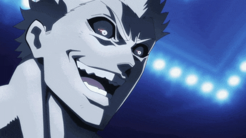 a close up of a cartoon character 's face with a big smile