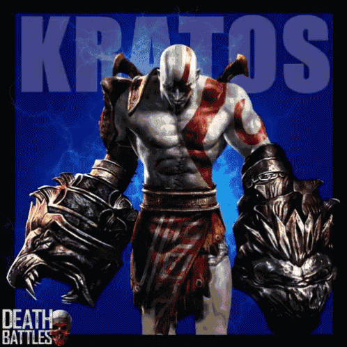 a video game character called kratos is featured on a death battles poster