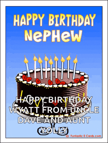 a birthday card for a nephew with a cake and candles
