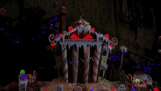 a picture of a gingerbread house with the words inside me on the bottom right