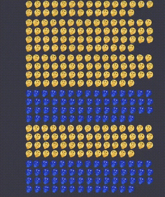 a grid of yellow and blue smiley faces on a dark background