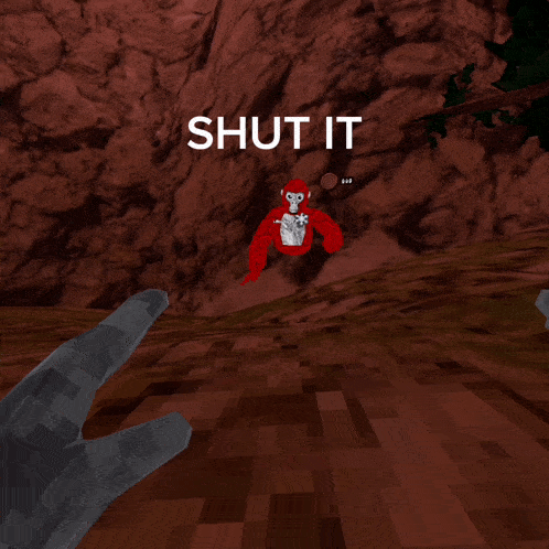 a cartoon monkey with the words shut it above it