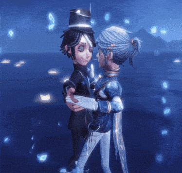 a man and a woman are dancing in front of a blue sky