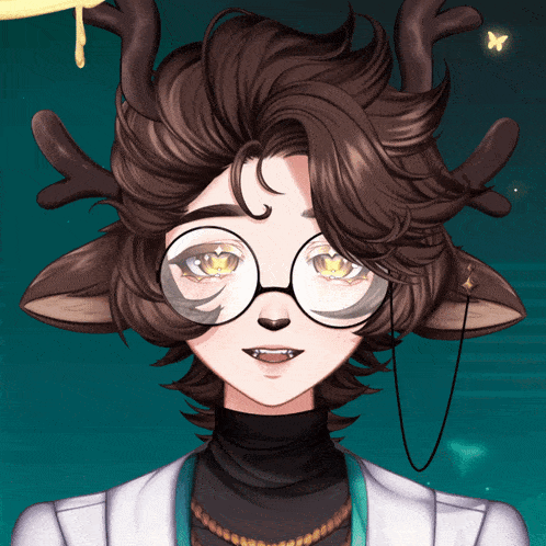 a cartoon character with horns and glasses is smiling