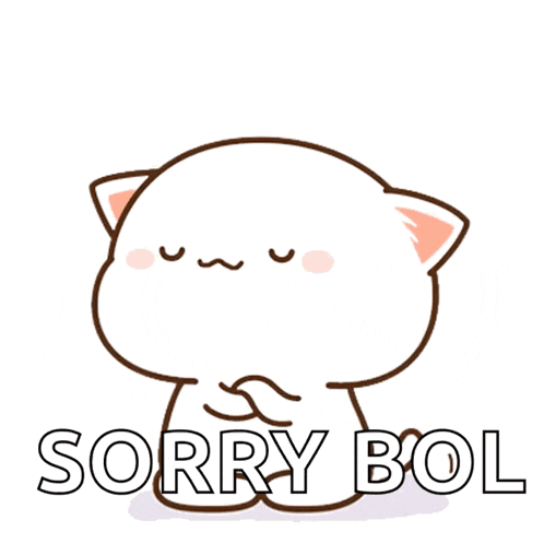 a cartoon of a cat saying sorry bol with its eyes closed