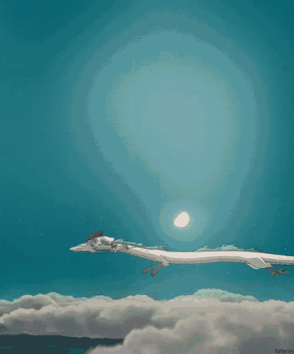 a cartoon of a dragon flying in the sky with the word totoro on the bottom right