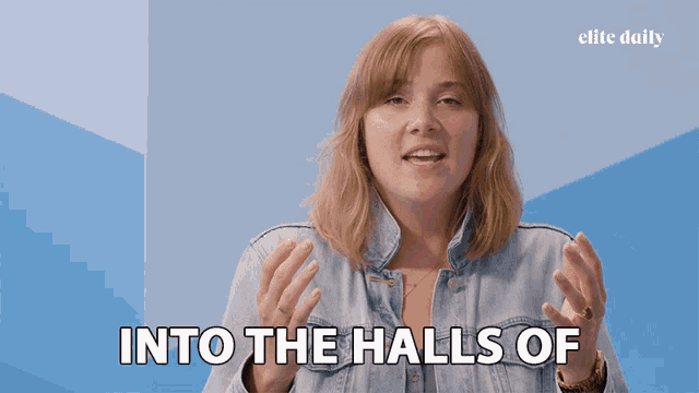 a woman says " into the halls of " in front of an elite daily logo