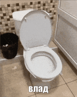 a toilet in a bathroom with vlad written on the side