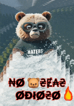a teddy bear wearing glasses and a shirt that says haters on it