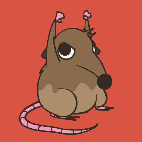 a cartoon drawing of a rat with its arms in the air