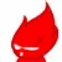 a red cartoon character with a flame coming out of his head .