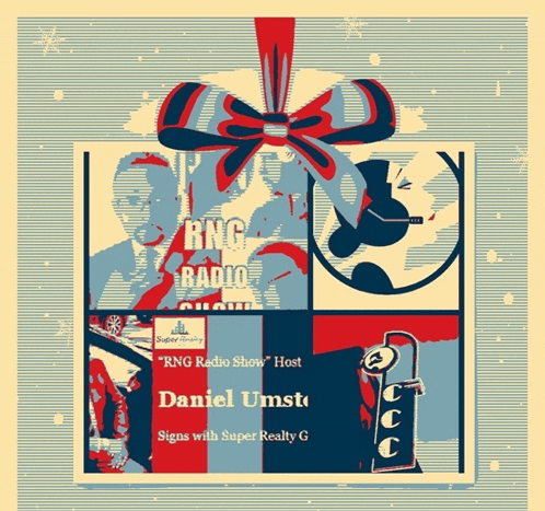 an advertisement for rng radio show host daniel umstu signs with super realty g
