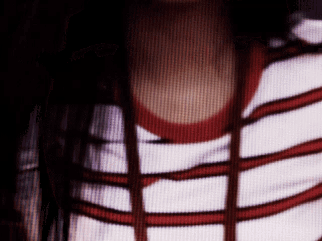 a close up of a person 's shirt with red and white stripes and suspenders