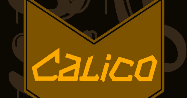 a yellow calico logo with a dark background