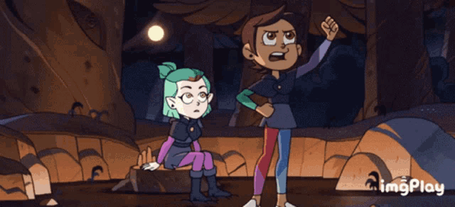 two cartoon characters are standing next to each other with imgplay written on the bottom right