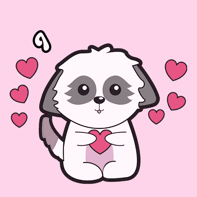 a cartoon of a dog holding a heart with the words i love you
