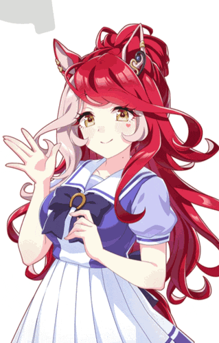 a girl with red hair is wearing a blue and white sailor outfit