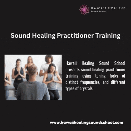 a group of people are singing and playing instruments with the website www.hawaiihealingsoundschool.com in the corner