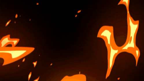 a cartoon drawing of a flame with a dark background