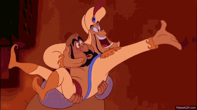a cartoon of a man carrying another man on his back with makeagif.com at the bottom