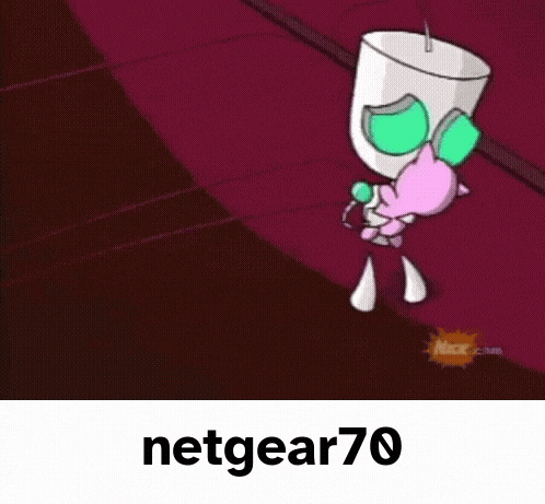 a cartoon of a pig and a robot with the name netgear70 on the bottom .
