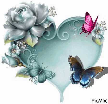 a heart with flowers and butterflies on it