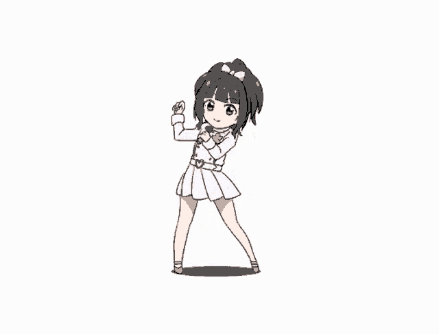 a cartoon of a girl in a white dress and pink shoes