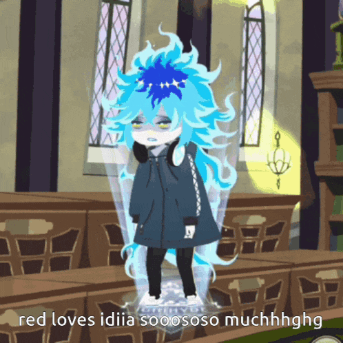 a cartoon character says red loves idia soososo muchhhg