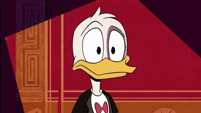 a cartoon duck wearing a tuxedo and bow tie