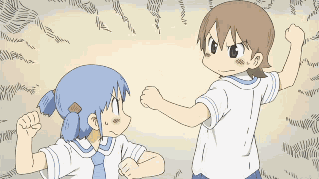 a cartoon drawing of two girls fighting with one girl getting punched
