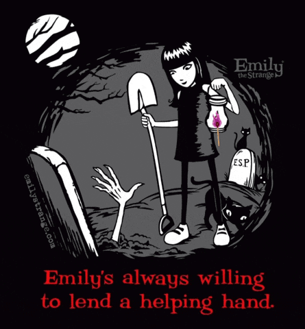 a cartoon of emily the strange holding a shovel