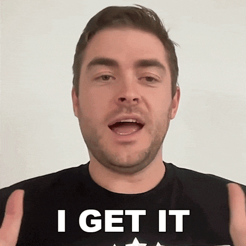 a man wearing a black shirt says i get it