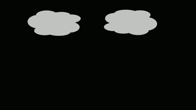 a cartoon drawing of a bat and lightning with clouds