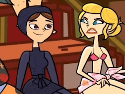 two cartoon characters are sitting next to each other and one of them is wearing a hijab