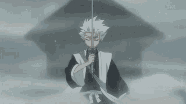 a cartoon character is holding a sword in front of a house .