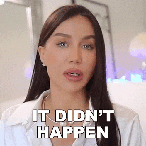 a woman says it did n't happen in front of a white background