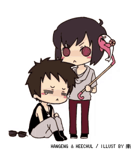 a cartoon of a boy sitting next to a girl holding an umbrella