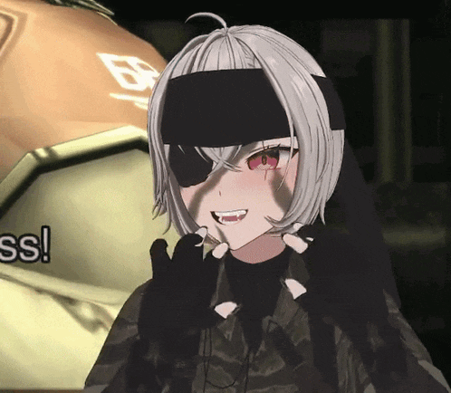 a girl with a bandage on her eye is smiling in front of a sign that says ss !