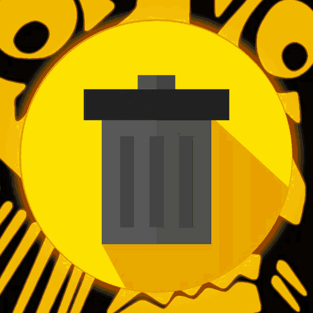 a yellow circle with a trash can in the center