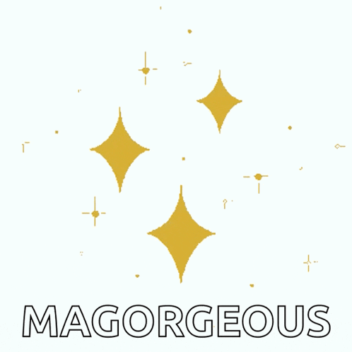 the word magorgeous is on a white background with gold diamonds