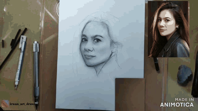 a drawing of a woman with the words made in animatica on the bottom