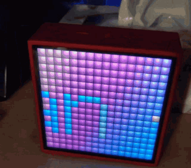 a red box with purple and blue squares on the screen