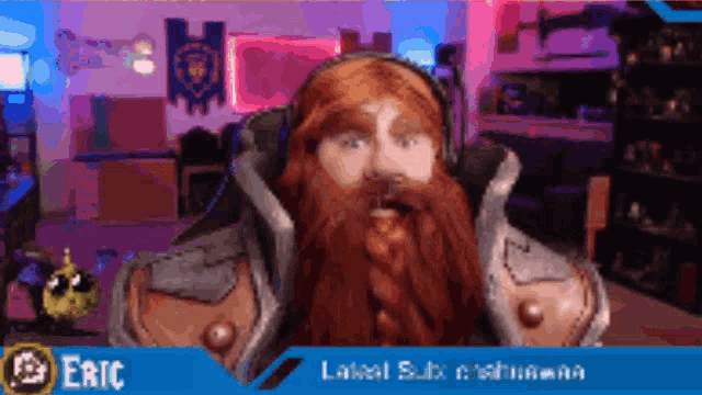 a man with a beard is wearing headphones and has the name eric on the bottom of the screen