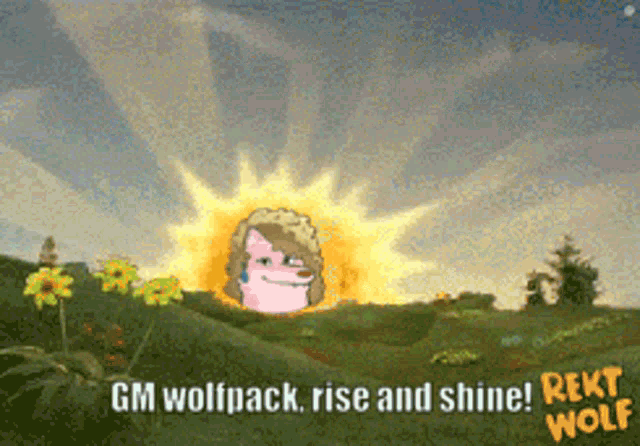 gm wolfpack rise and shine rekt wolf written in yellow
