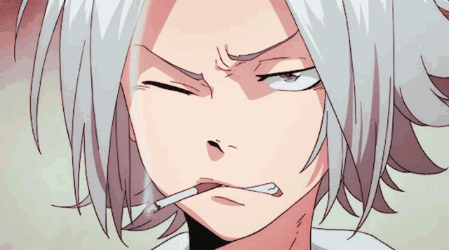 a close up of a cartoon character with a cigarette in his mouth